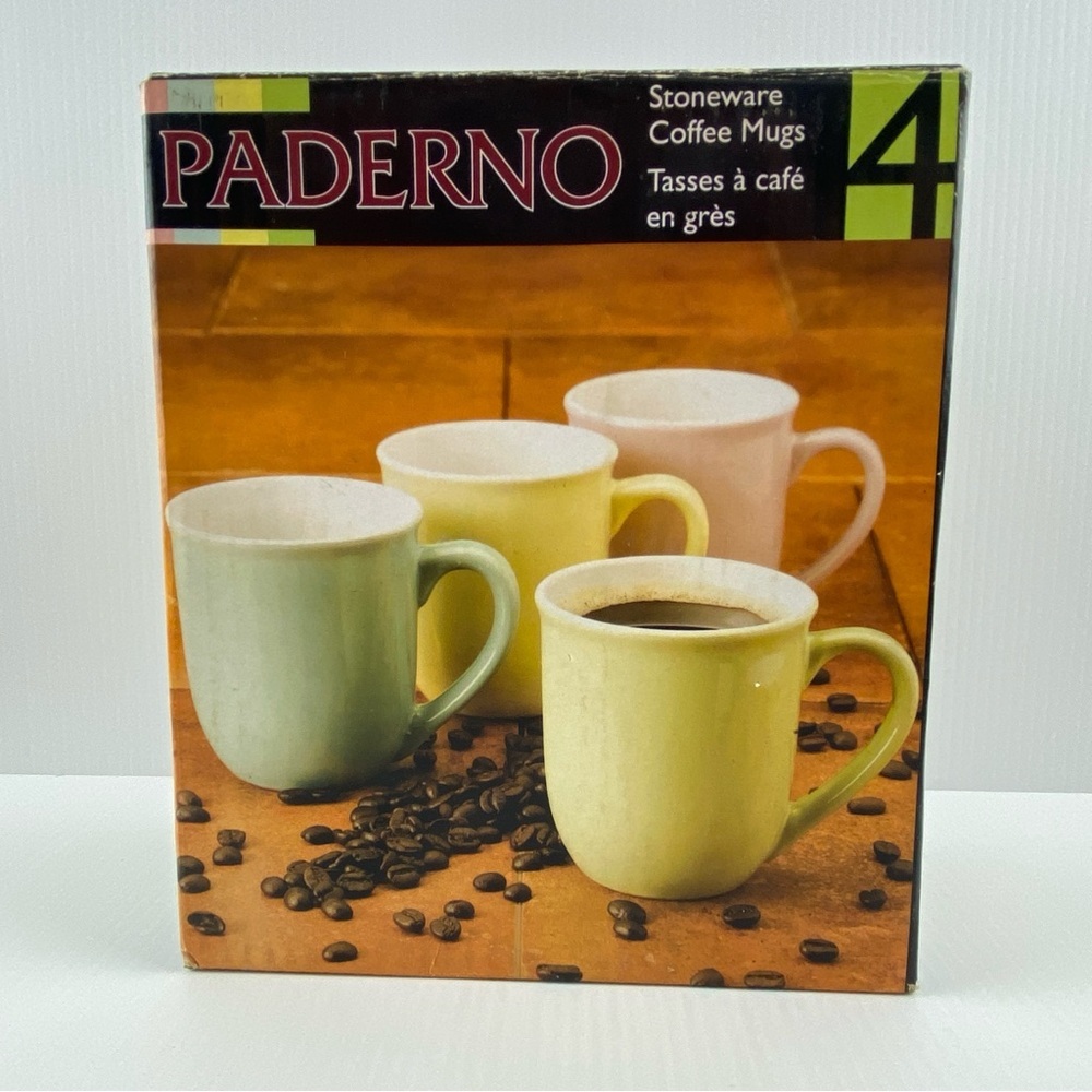 Paderno Pastel Stoneware Coffee Mugs Set of 4 in Box - 12 ounce